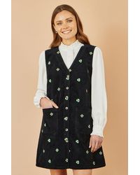 Yumi' - Flower Embroidered Button Up Pinafore Dress - Lyst