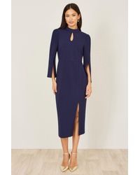 Yumi' - Fitted Midi Dress With Flute Sleeves - Lyst
