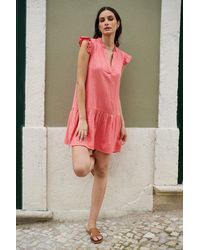 Yumi' - Double Cotton Tunic With Frill Sleeves - Lyst