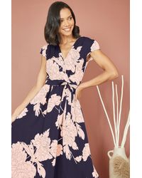 Yumi' - Mela Blossom Print Wrap Midi With Dipped Hem - Lyst