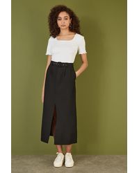 Yumi' - Cotton Midi Skirt With Belt And Split Hem - Lyst