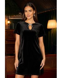 Yumi' - Velvet Tunic With Diamante Bow Collar - Lyst