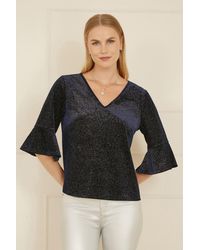 Yumi' - Sparkle Velvet Relaxed Fit Top With Fluted Sleeves - Lyst