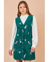 Yumi' - Crane Embroidery Button Up Pinafore Dress - Lyst