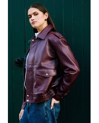 Yumi' - Faux Leather Bomber Jacket - Lyst