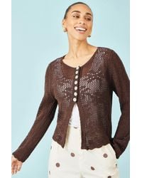 Yumi' - Flower Crochet Button Up Cardigan - Lyst