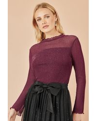 Yumi' - Shimmer Print Mesh Stretch Fitted Top - Lyst