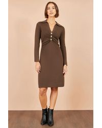 Yumi' - Knitted Ruched Collar Dress - Lyst