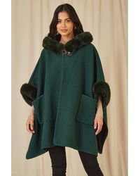 Yumi' - Cape With Luxe Fur Trim And Lining - Lyst