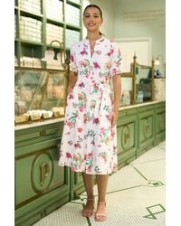 Yumi' - Floral Print Cotton Broderie Anglaise Midi Shirt Dress - Lyst
