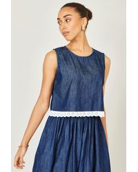 Yumi' - Cotton Chambray Top With Lace Trims - Lyst