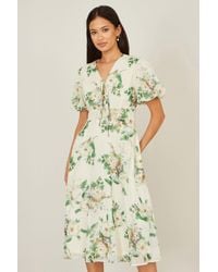 Yumi' - Floral Tea Dress With Front Ties - Lyst