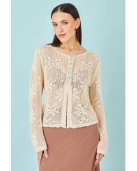 Yumi' - Flower Crochet Button Up Cardigan - Lyst