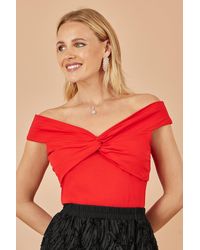 Yumi' - Jersey Cotton Bardot Top With Knot Detail - Lyst