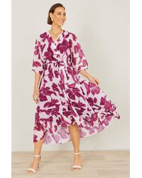 Yumi' - Kimono Sleeves Midi Dip Hem Wrap Midi Dress - Lyst
