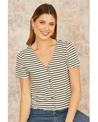 Yumi' - Striped Cotton Jersey Lettuce Trim T-Shirt - Lyst