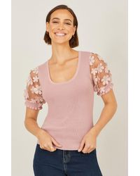 Yumi' - Knitted Top With Floral Applique - Lyst