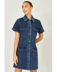 Yumi' - Denim Stretch Shirt Dress With Pocket Details - Lyst