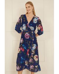 Yumi' - Watercolour Dip Hem Midi Wrap Dress - Lyst