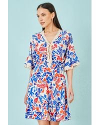 Yumi' - Multicolour Leaf Print Viscose Kimono Sleeve Tunic - Lyst