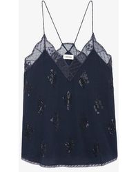 Zadig & Voltaire - Christy Lace-Trim Silk Camisole Top - Lyst