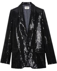 Zadig & Voltaire - Vive Shawl-lapel Sequin-embellished Stretch-woven Blazer - Lyst