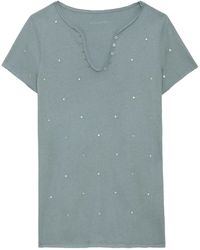 Zadig & Voltaire - T-shirt Mit Henley-ausschnitt Strass - Lyst
