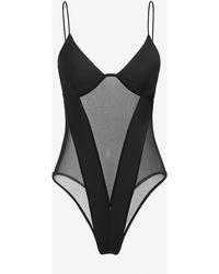 Zaful Fashion 's bodysuit de tirante fino con panel de malla de pierna alta accessories - Negro