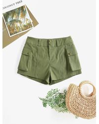 Green Zaful Synthetic Drawstring High Waisted Cargo Shorts in Deep Green Womens Clothing Shorts Cargo shorts 