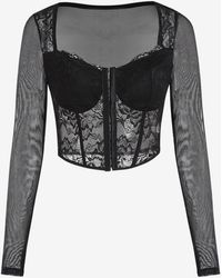 Zaful - Sheer Mesh Lace Boning Bustier Corset-style Lingerie-style Bandage Cropped Top - Lyst