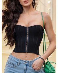 Zaful - Sexy Y2k Boned Detail Hook Front Solid Color Crop Corset Style Bustier Bandeau Tube Top - Lyst