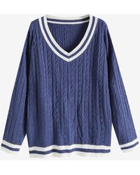 ZAFUL Slit Cable Knit Sweater In DODGER BLUE