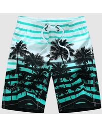 Zaful Drawstring Palm Tree Striped Hawaiian Vacation Shorts 3xl - Blue