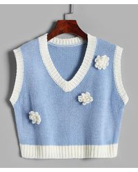 Zaful Fashion 's chaleco jersey corto floral apliques - Azul