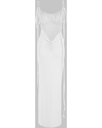 Zaful Maxi 's Sexy Solid Color Multi Way Spaghetti Strap Tie Cinched Ruched Backless Slinky Empire Waist Maxi Cami Dress For Party - White