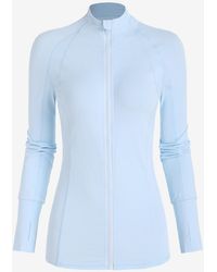 Zaful Sporty Hoodies Raglan Sleeve Zip Up Sports Jacket With Thumb Holes - Blue
