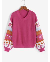 Zaful - Lantern Sleeve Floral Jacquard Jumper Sweater - Lyst
