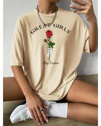 Zaful T-shirts Always Amuse Me Rose Print Drop Shoulder T Shirt in White |  Lyst UK
