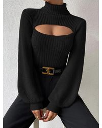 Zaful - Turtleneck Cut Out Lantern Sleeves Solid Color Chunky Pullover Sweater - Lyst
