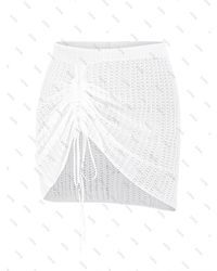 Zaful - Beach Vacation Crochet Openwork Cinched Ruched Tied See Thru Solid Color Mini Cover Up Swim Skirt - Lyst