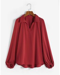 Zaful Fashion 's top sólido con adorno de pliegue de vieira accessories - Rojo