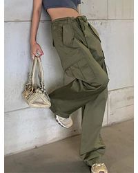 Zaful Pantalones de carga rectos con cordón y bolsillos xs - Verde
