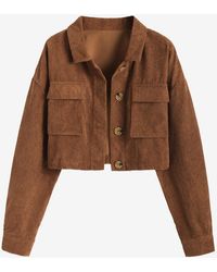Zaful - Single Breasted Flap Pockets Corduroy Crop Shirt Jacket Shacket - Lyst