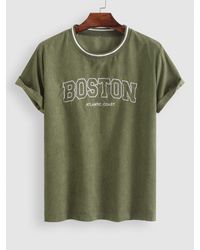 Zaful - Men's Corduroy Boston Atlantic Coast Embroidery Blokecore Short Sleeves Pullover Tee - Lyst