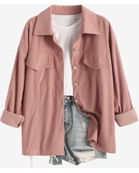 Zaful - Daily Solid Color Single Breasted Flap Detail Corduroy Shirt Jacket Shacket - Lyst
