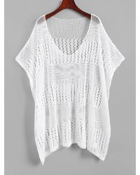 Zaful Beach Side Slit Crochet Knit Cover Up Top - White