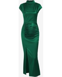 Zaful - Elegant Party Prom Evening Mock Neck Cap Sleeves Ruched High Waist Side Slit Satin Maxi Bodycon Dress - Lyst