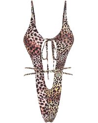 Zaful Leopard High Cut Midriff Flossing One-piece Swimsuit - White