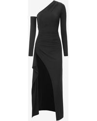 Zaful - Sexy Elegant Night Out Party Evening Skew Neck Long Sleeve Draped Ruched Design Thigh High Slit Maxi Dress - Lyst