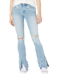 Blank NYC - Hoyt Mini Boot Denim Jeans With Ripped Knees And Side Slit Released Hem In Blue - Lyst